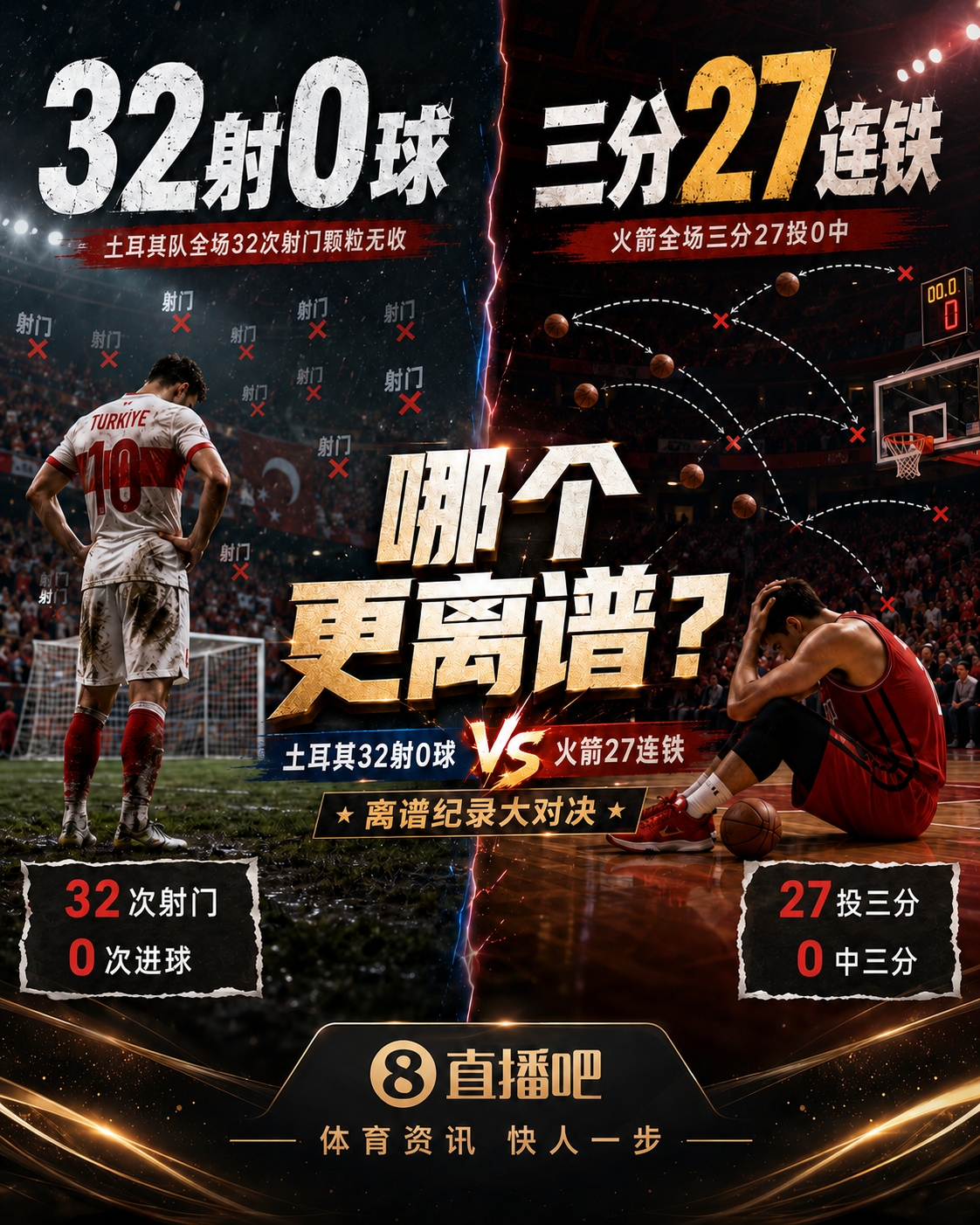 32射0球与27连铁：体育史上最离谱的两场进攻哑火