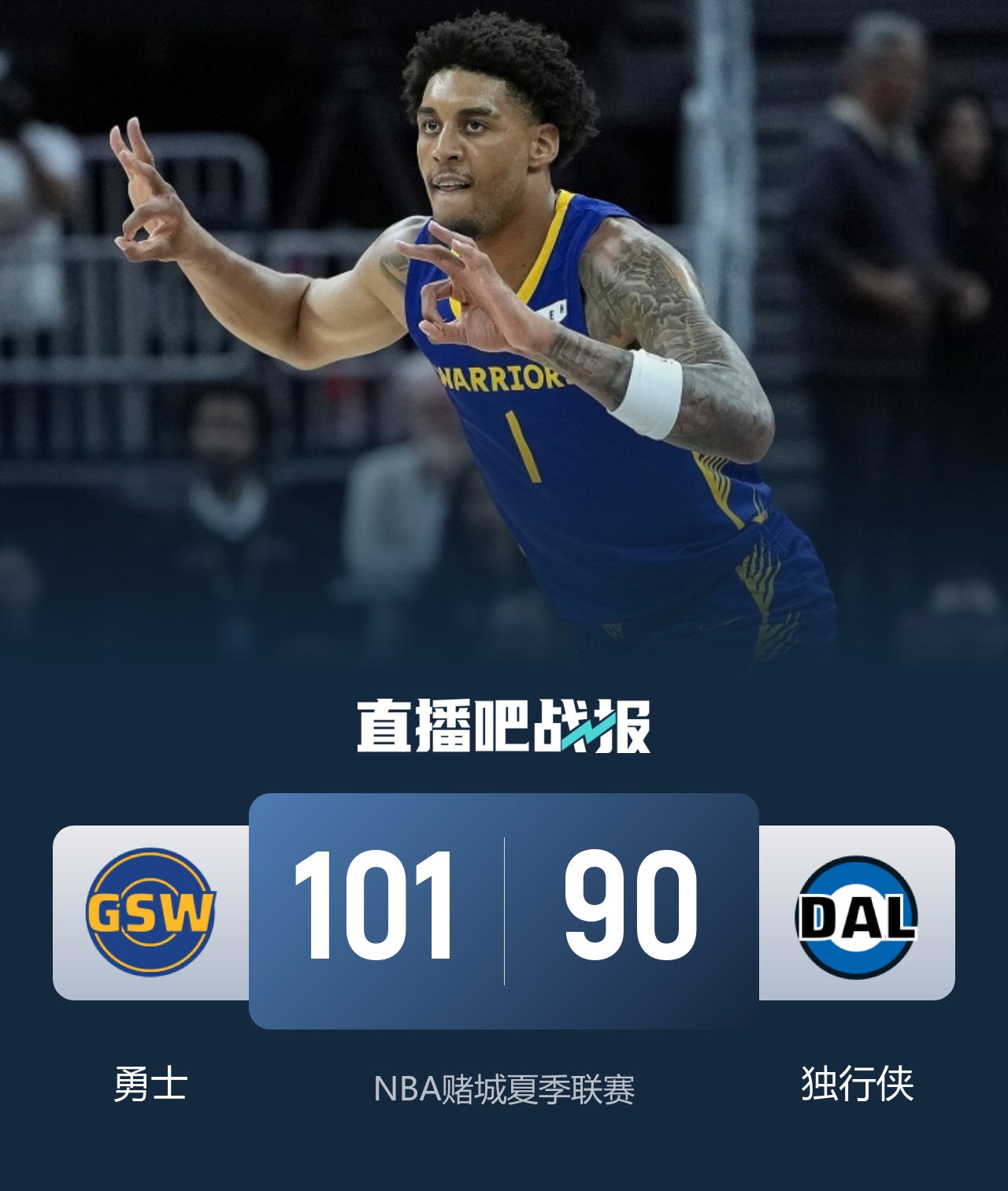 夏联勇士101-90胜独行侠 伦德伯格21+10克赖尔25分