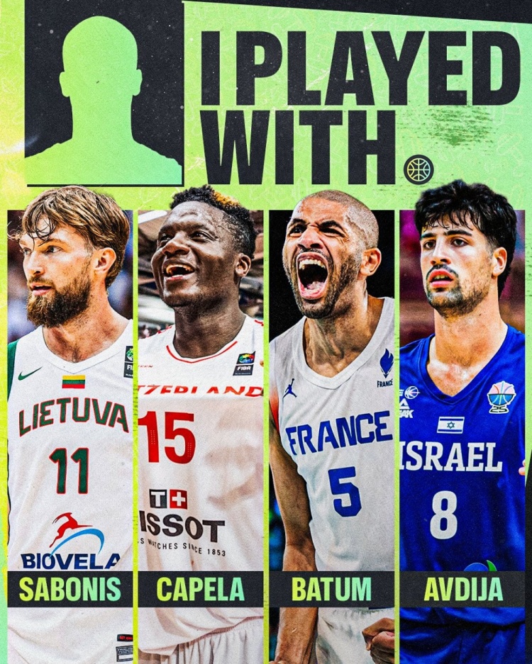 FIBA晒图互动 谁与萨博尼斯卡佩拉巴图姆阿夫迪亚均做过队友