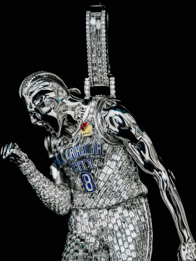 杰伦威定制白金镶钻项链 纪念西部半决赛G5关键三分
